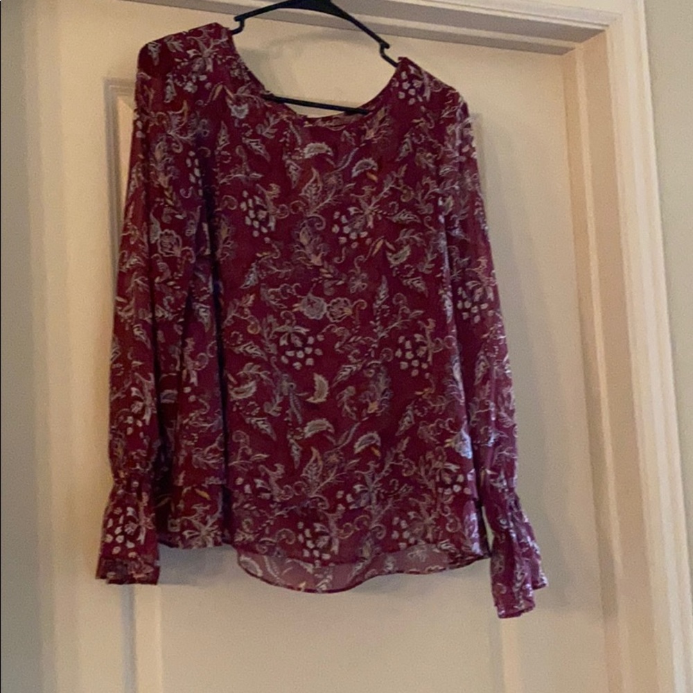 Plum pink sheer long sleeve blouse